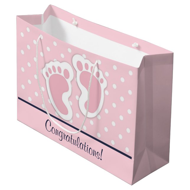 Niedlich Pink Baby Girl Footprints Große Geschenktüte (Vorderseite Schrägansicht)