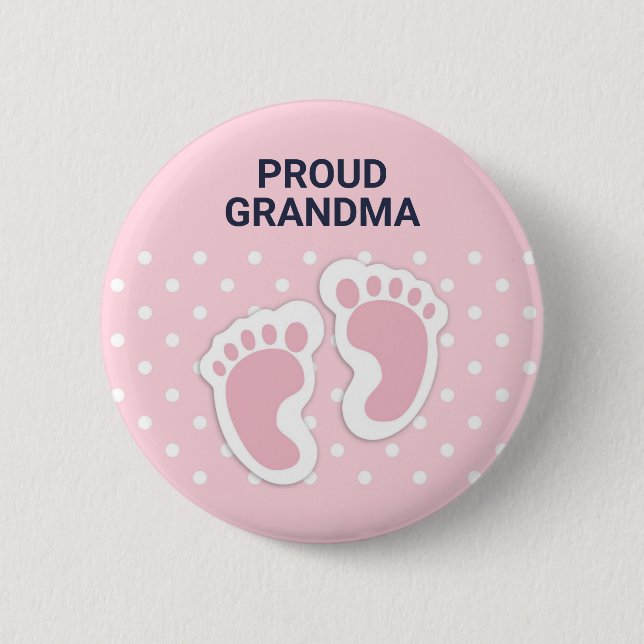 Niedlich Pink Baby Girl Footprints Proud Oma Button (Vorderseite)