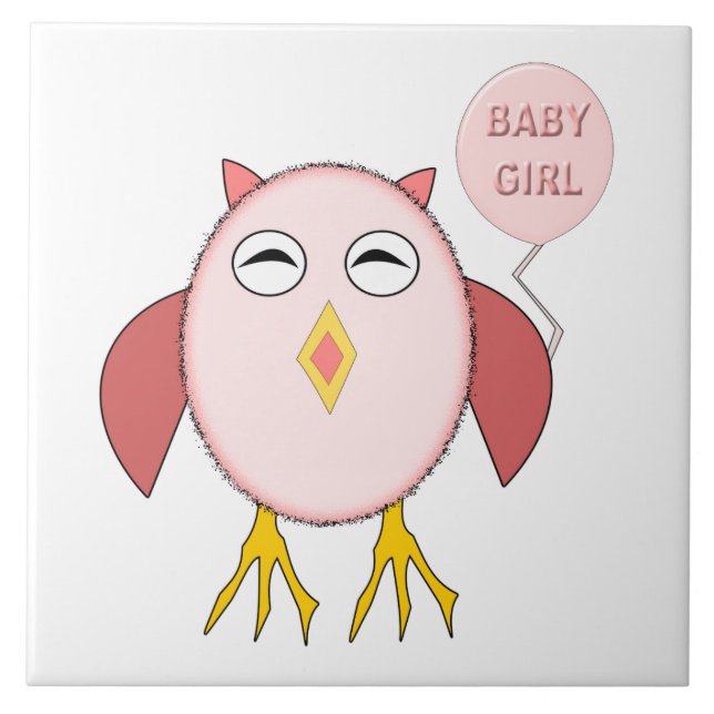 Niedlich Pink Baby Girl Owl Tile Fliese (Vorderseite)