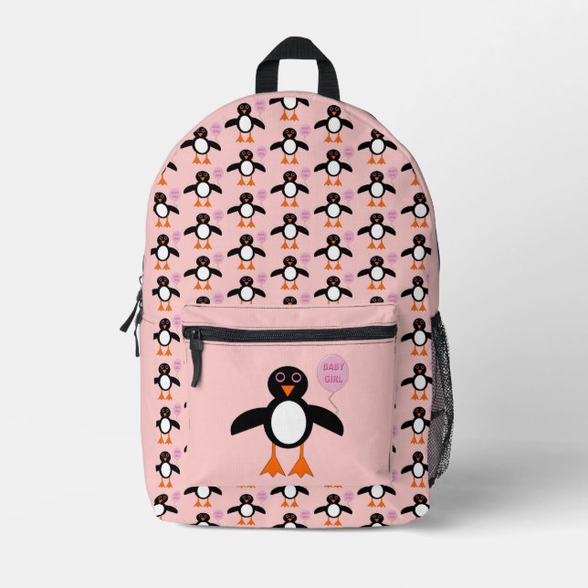 Niedlich Pink Baby Girl Penguin Bedruckter Rucksack (Vorderseite)