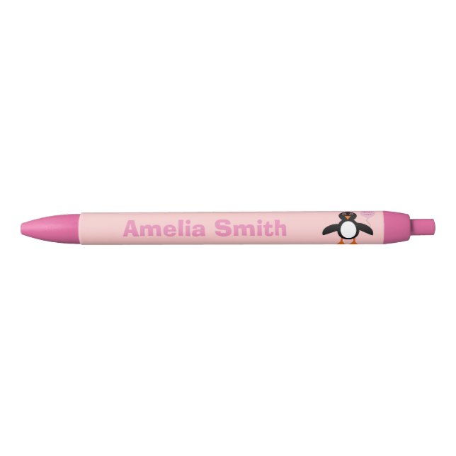 Niedlich Pink Baby Girl Penguin Personalisiert Pen Kugelschreiber (Vorderseite)