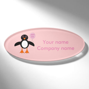 Niedlich Pink Baby Girl Penguin Personalisierter N Namenschild