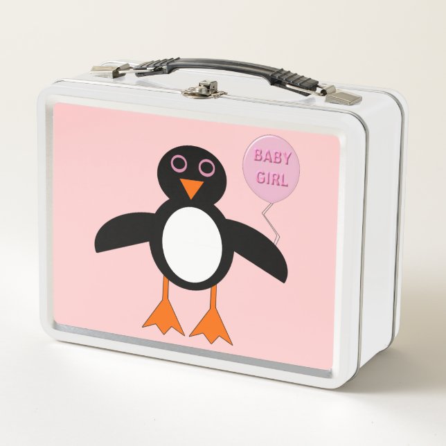 Niedlich Pink Baby Girl Pinguin Metal Lunch Box (Vorderseite)