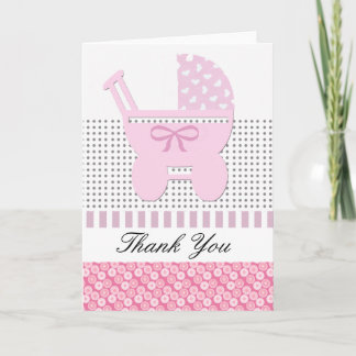 Niedlich Pink Baby Girl Vintag Carriage Vielen Dan Dankeskarte