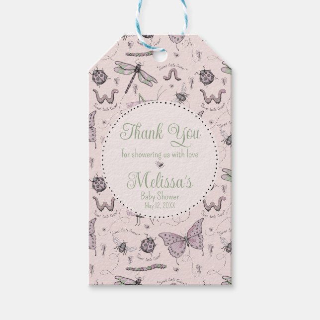 Niedlich Pink Baby Insect & Gingham Muster Vielen  Geschenkanhänger (Vorderseite)