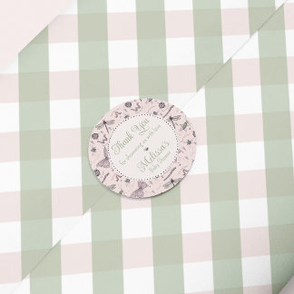 Niedlich Pink Baby Insect & Gingham Muster Vielen Runder Aufkleber
