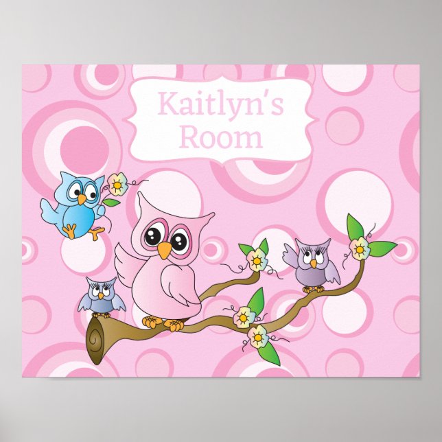 Niedlich Pink Baby Owl Poster (Vorne)