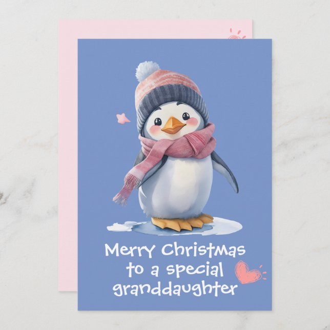 Niedlich Pink Baby Penguin Weihnachten für Kinder  Karte (Vorne/Hinten)