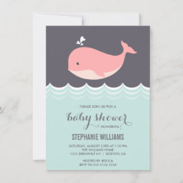 Niedlich Pink Baby Whale Baby Shower Einladungen