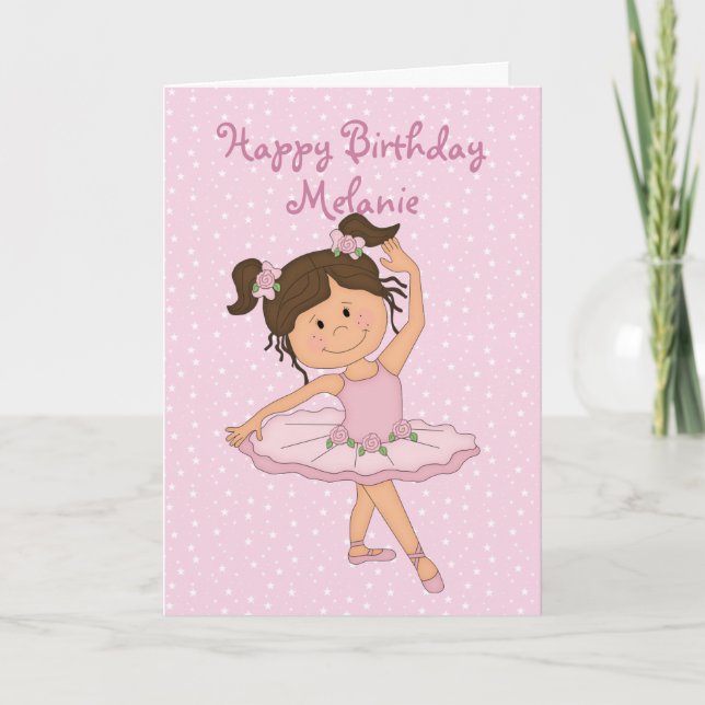 Niedlich Pink Ballerina 4 Geburtstag Karte (Vorderseite)