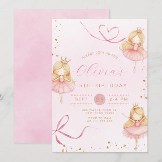 Niedlich Pink Ballerina Princess Girl Geburtstag Einladung