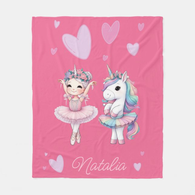 Niedlich Pink Ballerina Unicorn Fleece Blanket (Vorderseite)