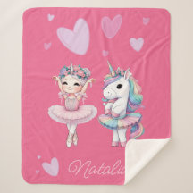 Niedlich Pink Ballerina Unicorn Sherpa Blanket