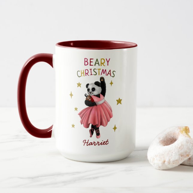Niedlich Pink Ballett Tanz Panda Beary Weihnachten Tasse (Mit Donut)