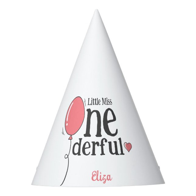 Niedlich Pink Ballon Little Miss Onederful Geburts Partyhütchen (Vorderseite)