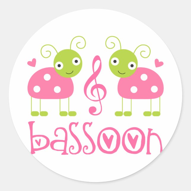 Niedlich Pink Bassoon Ladybug Musikgeschenk Runder Aufkleber (Vorderseite)