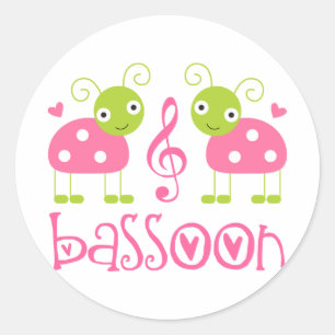 Niedlich Pink Bassoon Ladybug Musikgeschenk Runder Aufkleber