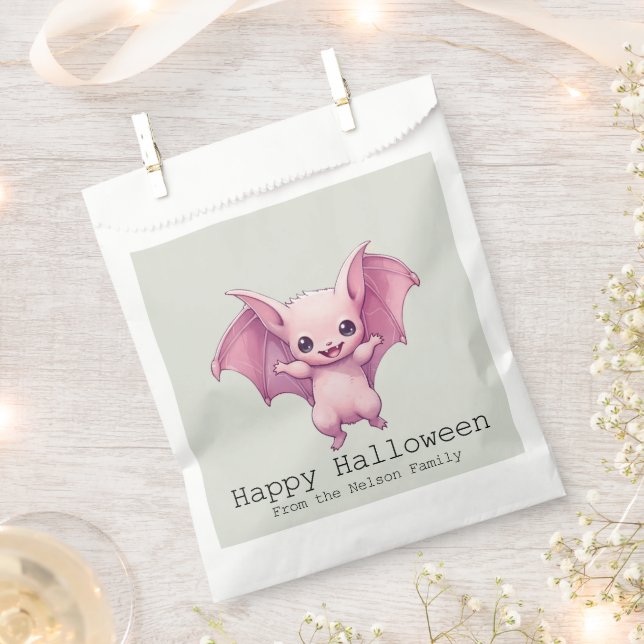 Niedlich Pink Bat Green Happy Halloween Geschenktütchen (Ausgeschnitten)