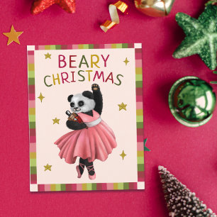 Niedlich Pink Beary Weihnachtsballett Tanz Panda Feiertagskarte
