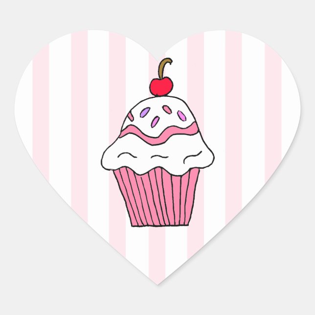 Niedlich Pink Birthday Cupcake Herz-Aufkleber (Vorderseite)