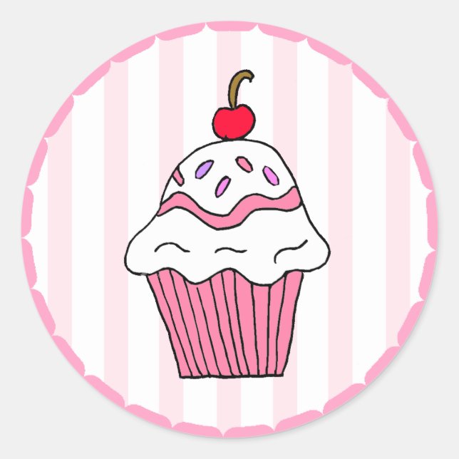Niedlich Pink Birthday Cupcake Runder Aufkleber (Vorderseite)