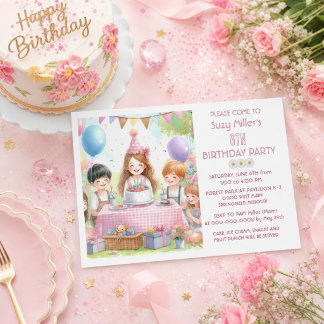 Niedlich Pink Birthday Girl Party Einladung