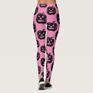 Niedlich Pink Black Kürbislaterne Halloween Costum Leggings