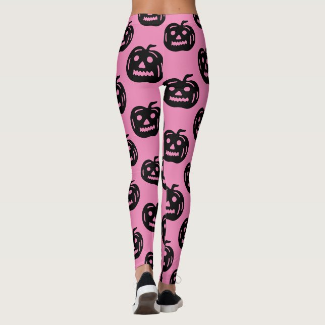 Niedlich Pink Black Kürbislaterne Halloween Costum Leggings (Rückseite)