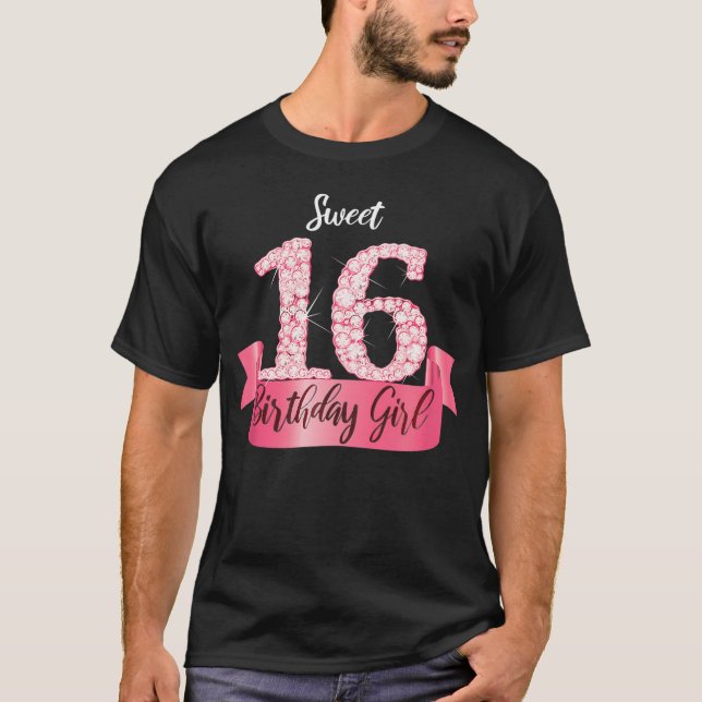 Niedlich Pink Black Sweet 16 I 16th Birthday Idea. T-Shirt (Vorderseite)