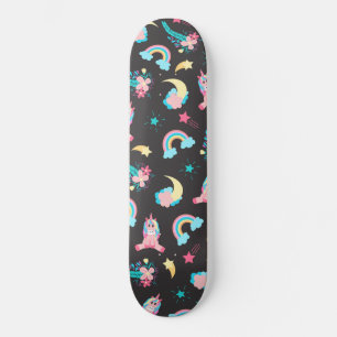 Niedlich Pink Black Unicoron Rainbow Floral Stars Skateboard