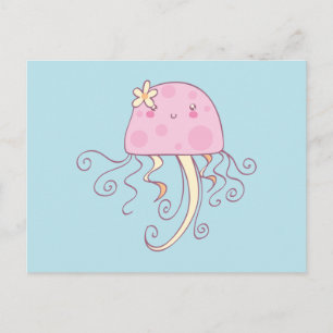 Niedlich Pink Blue Cartoons Jellyfish Postkarte