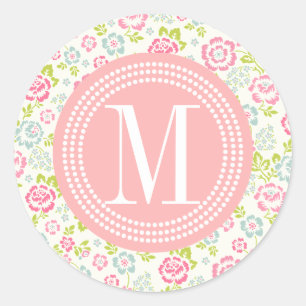 Niedlich Pink & Blue Girl Blumenblume Personalisie Runder Aufkleber