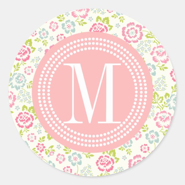 Niedlich Pink & Blue Girl Blumenblume Personalisie Runder Aufkleber (Vorderseite)