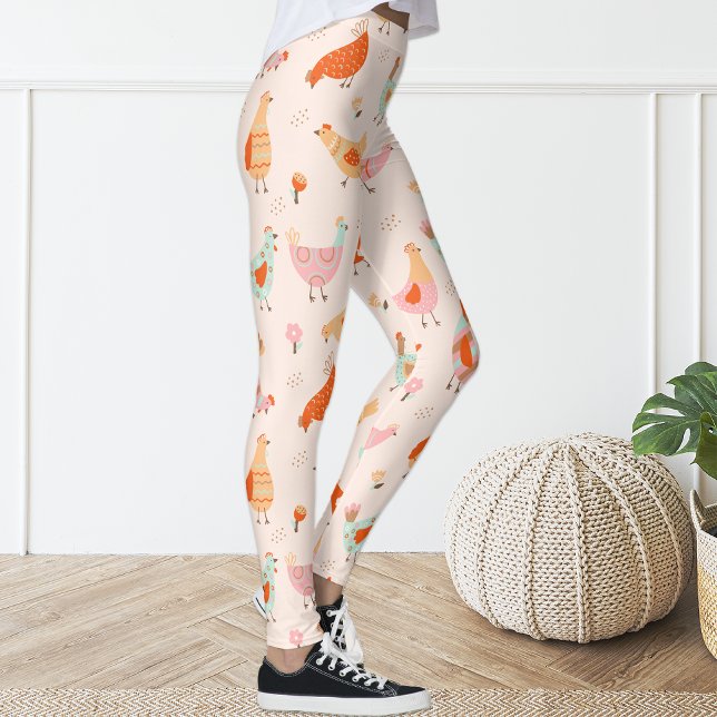 Niedlich Pink Blue Hen Hühnchen Floral Leggings (Von Creator hochgeladen)