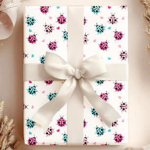 Niedlich Pink Blue Ladybug Hörmuster Geschenkpapier