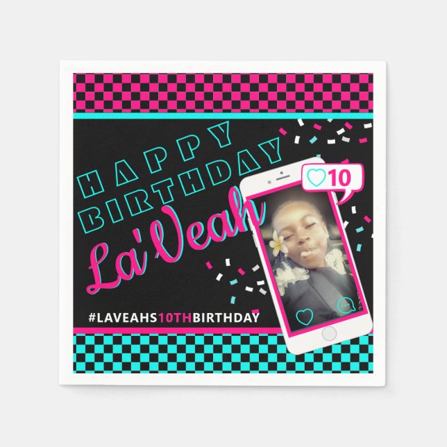 Niedlich Pink|Blue Social Media| Handy-Foto Serviette (Vorderseite)