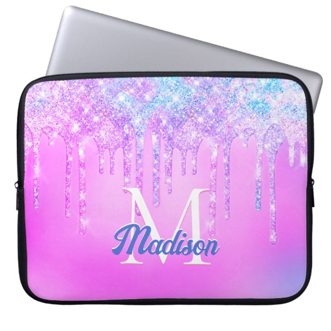 Niedlich Pink blue Unicorn Rainbow Glitzer Tropfen Laptopschutzhülle (Vorderseite)