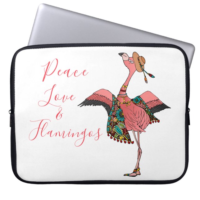 Niedlich Pink Boho Flamingo Peace Liebe und Flamin Laptopschutzhülle (Vorderseite)