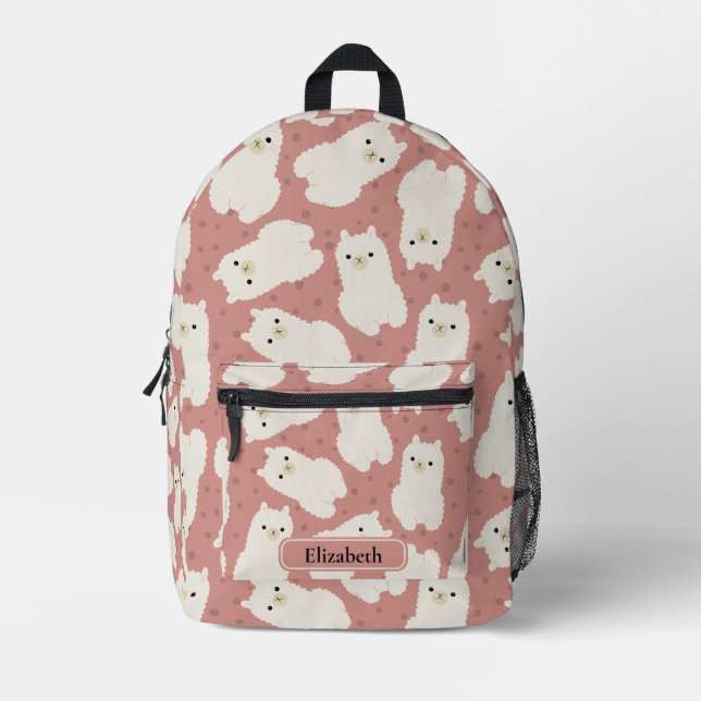 Niedlich Pink Boho Llama Personalisierte Kinder Na Bedruckter Rucksack (Vorderseite)