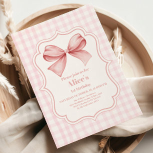 Niedlich Pink Bow Coquette 1. Geburtstag Einladung
