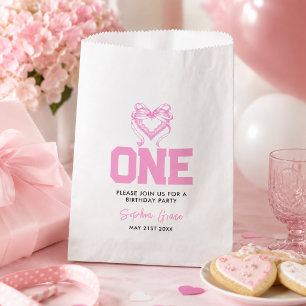 Niedlich Pink Bow Coquette 1. Geburtstag Geschenktütchen