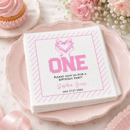 Niedlich Pink Bow Coquette 1. Geburtstag Serviette