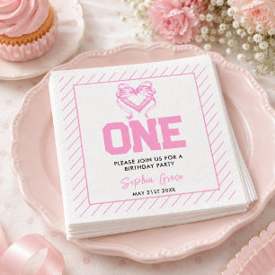 Niedlich Pink Bow Coquette 1. Geburtstag Serviette