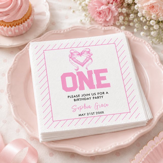 Niedlich Pink Bow Coquette 1. Geburtstag Serviette (Cute Pink Bow Coquette 1st Birthday Napkins)