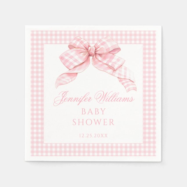 Niedlich Pink Bow Gingham Baby Showpaper Napkins Serviette (Vorderseite)