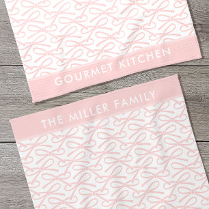 Niedlich Pink Bow Personalisierter Name Küchentüch Geschirrtuch