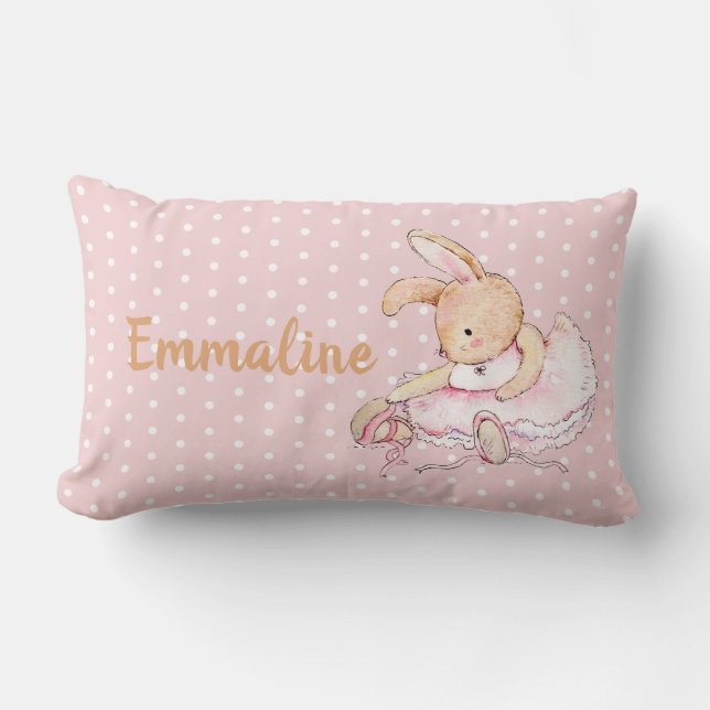 Niedlich Pink Brown Ballerina Bunny Polka Dots Nam Lendenkissen (Vorderseite)