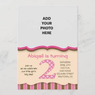 Niedlich Pink/Brown Girls Zweiten Geburtstag Einladung