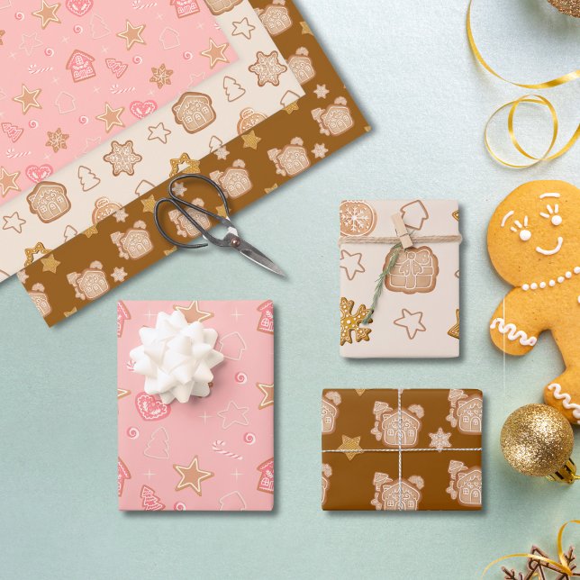 Niedlich Pink Brown Weihnachtskrümelmuster Geschenkpapier Set (Von Creator hochgeladen)