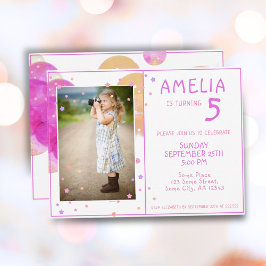 Niedlich Pink Bubbles Girls Kinder Foto Geburtstag Postkarte